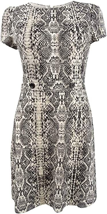 City Studio Women's Beige Animal Print Short Sleeve Crew Neck Over the Knee Slim Fit + Flared Skirt S