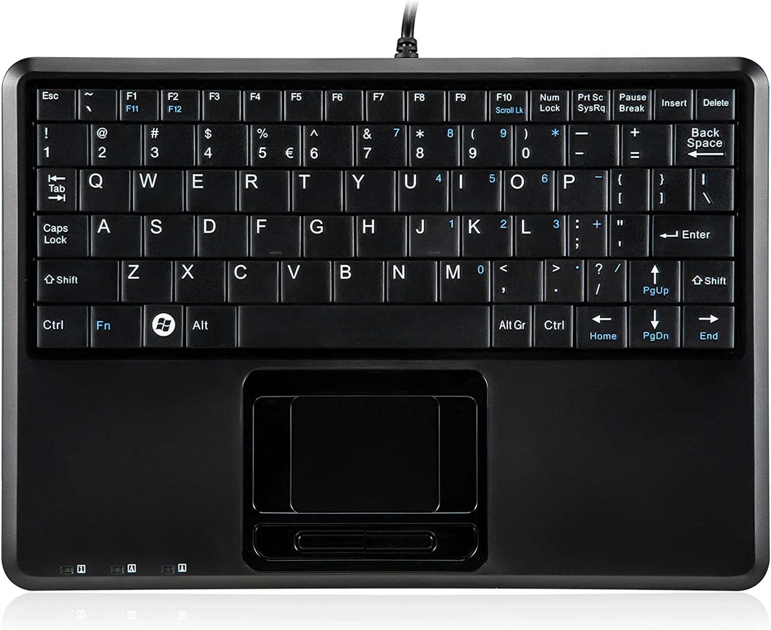 Perixx PERIBOARD-510H PLUS Wired Keyboard with Touchpad - Ultra Mini 230x160x20mm - Built-in 2 Hubs - US English Layout