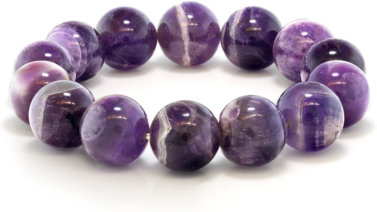 Gem * Purple Amethyst Jewelry Stone Elastic Bracelet 8.5 "Round 16mm